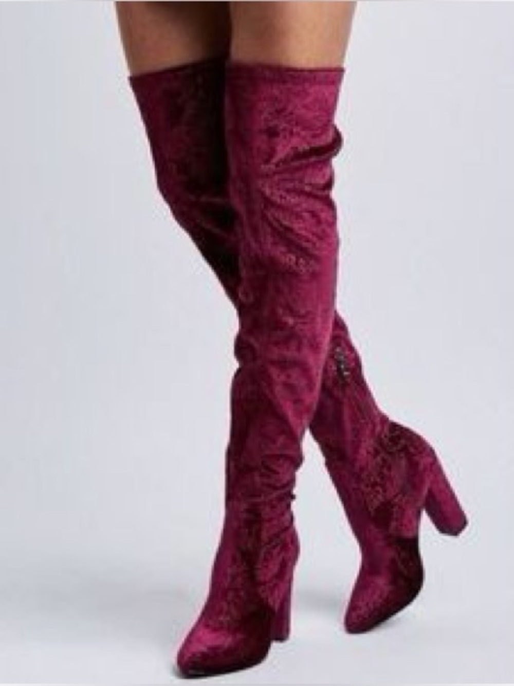 NWT! Hot Kiss Embossed Paisley Fuchsia Velvet
Over-The-Knee Boots Size 9